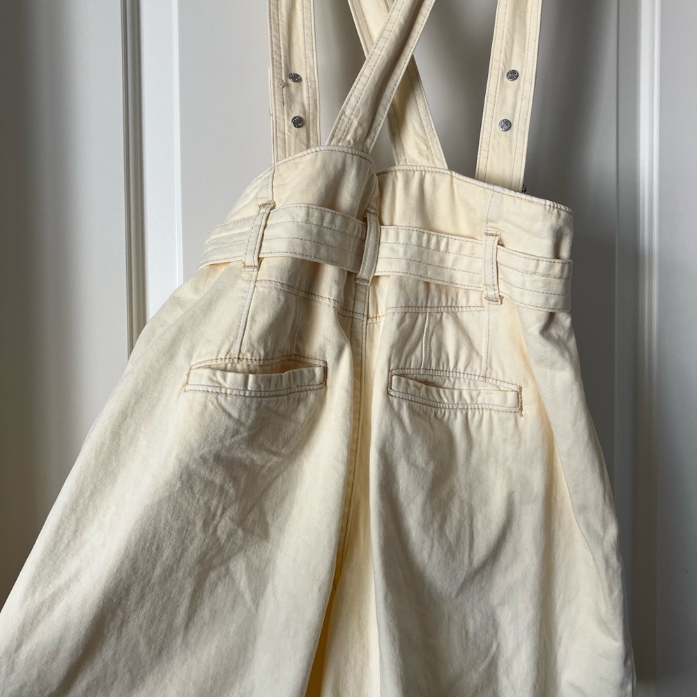 Free People Butter Yellow High Waisted Shorts with Suspenders - Picture 2 of 8
